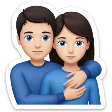  Chłopak z ciemnymi włosami z ciemnymi oczami przytulający się do brunetki z niebieskimi oczami sticker