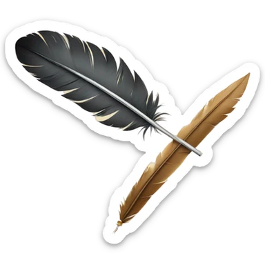 a feather quill and a scroll sticker