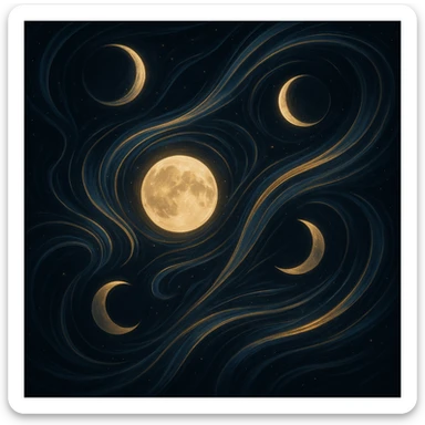 lunar flow, dynamic, swirling lines, moon phases, glowing highlights sticker