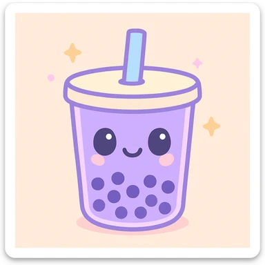 purple boba tea in a cup, cute kawaii style sticker