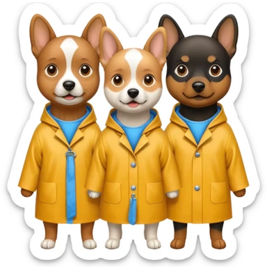 3 dogs wearing rain coats sticker