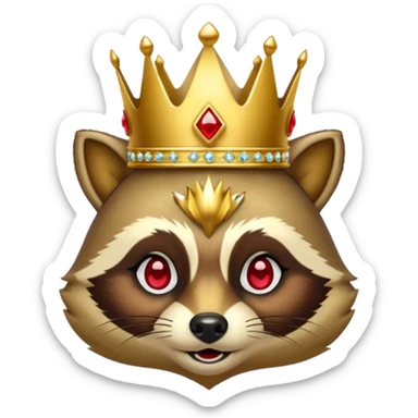 Gold Racoon with gold with red jewelled crown sticker