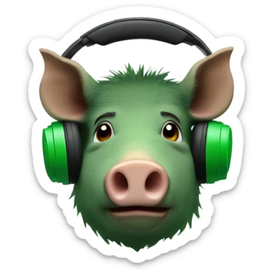 boar in green headphones sticker