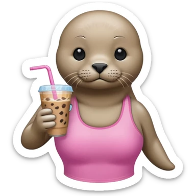Seal wearing pink sports bra drinking an iced coffee sticker