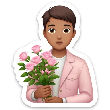 Cool boy holding a bouquet of pink jasmine roses sticker
