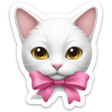 white cat with a pink bow sticker