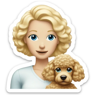 blonde mom has blue eyes holding beige poodle  sticker