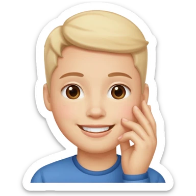 smiling blush face with hand under chin.  sticker