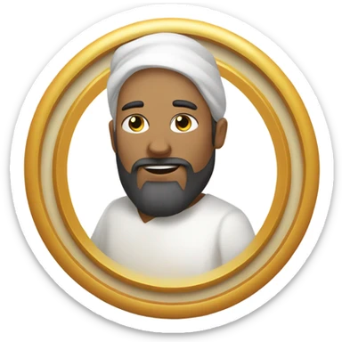 a bearded man, wearing a white tunic, with a golden circle floating above his head sticker
