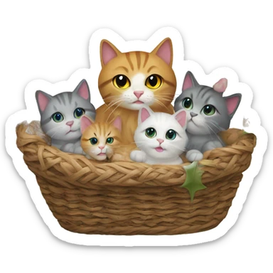 Cat Christmas nativity scene mother cat and 5 kittens in a basket sticker