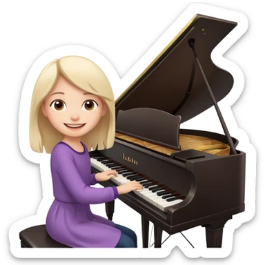 A cute girl in funny animated style , cartoon is playing the piano. sticker