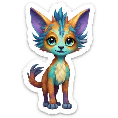 Colorful vernid fantasy creature LiLaiRa Kamirah Falvie whiskers paws full body sticker