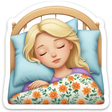 Blonde girl beautiful finish sleeping on her bed with floral design  sticker