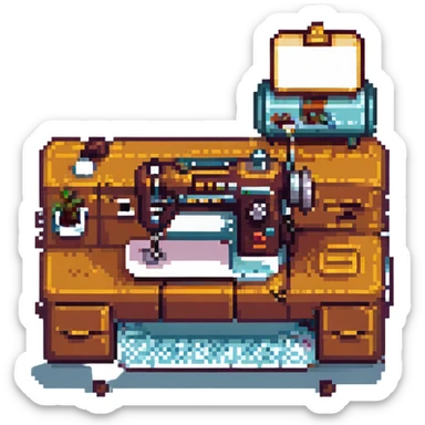 sewing machine, pixel art style, detailed pixel art sticker