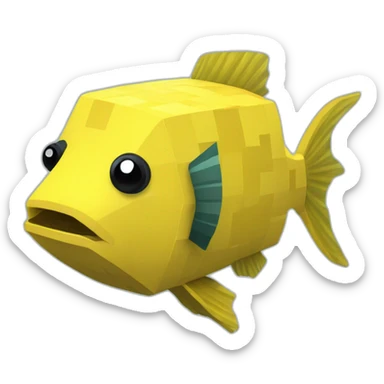 cube yellow fugu fish with two fins and tail in minecraft style full size sticker