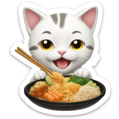Cat eating asian food  sticker