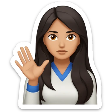 Hispanic woman with long hair, determined, one hand out motioning to stop sticker