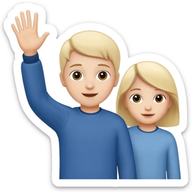 a small child waving goodbye to two adults in the background, warm and positive expressions, symbolizing autonomy and independence sticker