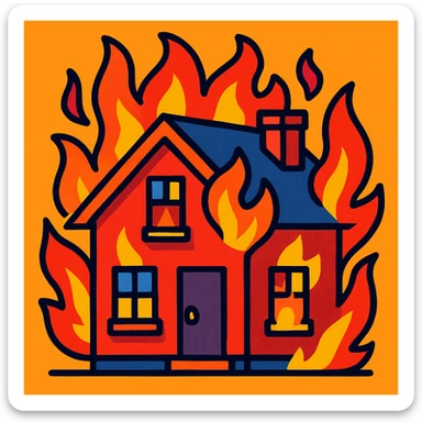 a house on fire, vibrant toon style sticker