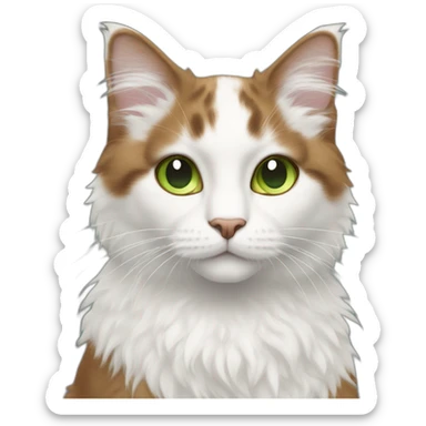 white fluffy bi-colour cat with brown ears and upper head, brown ears and green eyes sticker