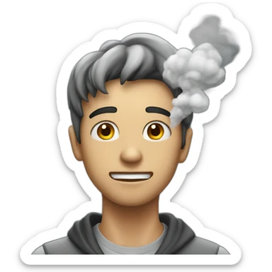 young man with smoke coming out of his head because of surprise sticker
