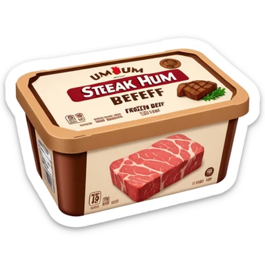 a box of Steak-umm frozen beef, realistic packaging, logo visible sticker