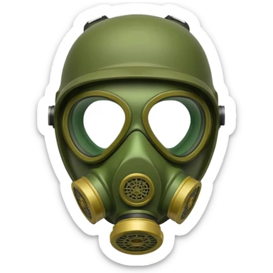 green gas mask, one filter sticker