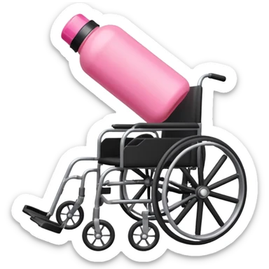 Pink water bottle sitting on a wheelchair with cars in the background  sticker