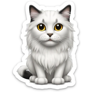 long haired cat white with black spot, The cat is sitting in full height sticker