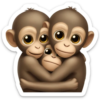 three baby monkeys hugging  sticker