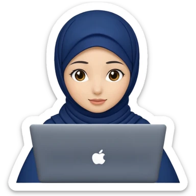 dark blue hijab cute girls with labtop with front profile sticker