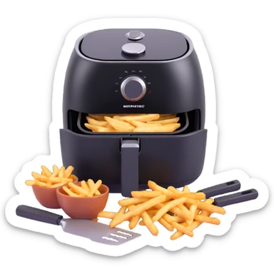 air fryer with kitchen utensils sticker