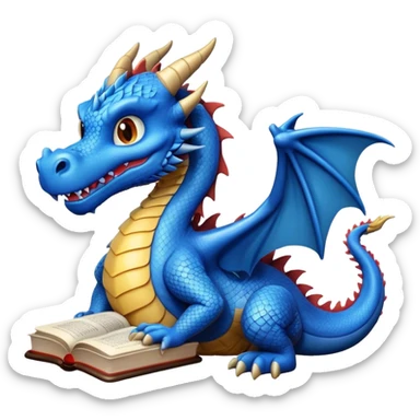 Blue dragon reading a book sticker