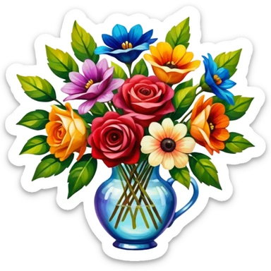 Realistic bouquet of flowers, vibrant Afremov oil painting style sticker