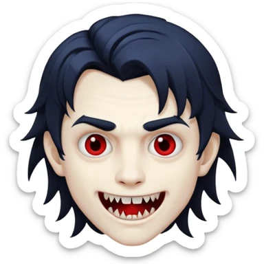 Vampire boy with fangs and half long wavy emo hair  sticker