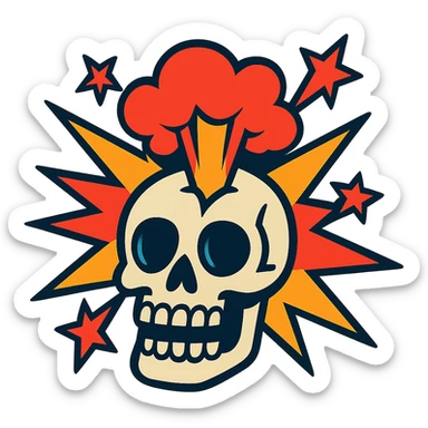mind-blowing skull with comic explosion sticker