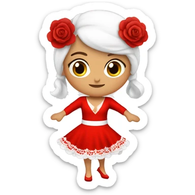 Bailadora flamenco, vestido rojo, piel blanca con pelo largo y crespo sticker