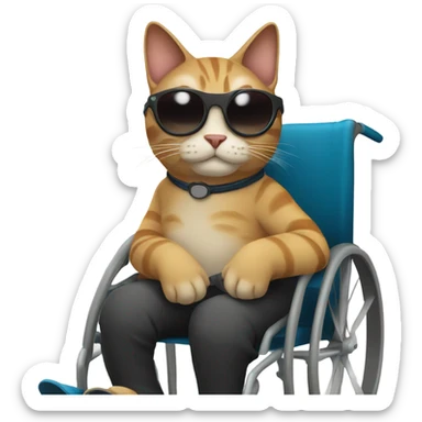 Cat with sunglasses in wheelchair sticker