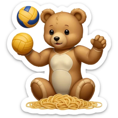 Teddy playing volleyball and is eating pasta  sticker