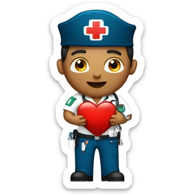 Paramedic holding a heart sticker