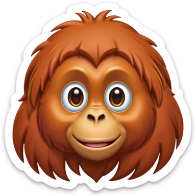 Cinematic Cute Orangutan Portrait Emoji, Head tilted playfully and inquisitively, with a gentle, expressive face accented by soft, flowing fur and round, sparkling eyes brimming with warmth, Simplified yet irresistibly adorable features, highly detailed, glowing with a warm, friendly glow, high shine, affectionate and lively, stylized with a touch of jungle whimsy, bright and endearing, soft glowing outline, capturing the essence of a mischievous yet loving orangutan that seems as if it could swing out of the screen into your arms! sticker
