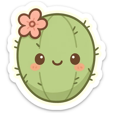 green cactus, adorable face, small pink flower, chibi style sticker sticker