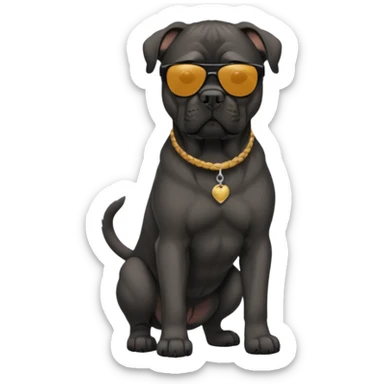 A a black cane corso with Oakley sunglasses sticker