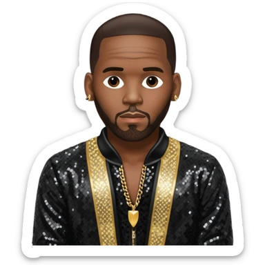 R. Kelly with dark brown hair, black sequin outfit sticker