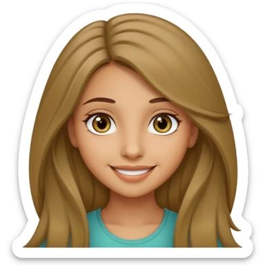 create a girl with dark blond long hair, olive colour eyes, beautiful smile and white skin sticker