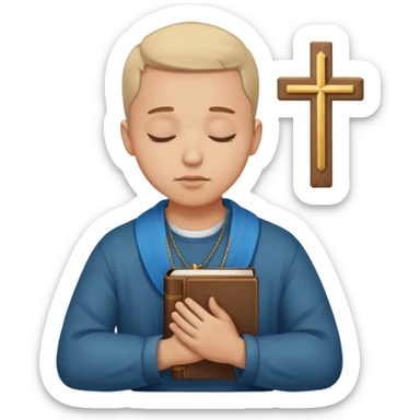Guy who reads Bible with cross on it and with his eyes closed in prayer. Nothing in the background  sticker