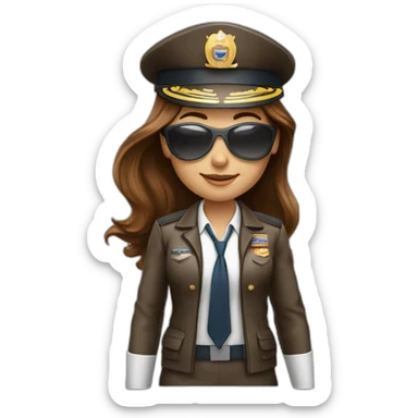 young long brown hair female airplane Captain with sun glasses and Captain cap sticker
