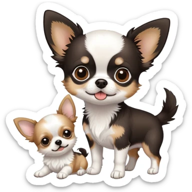 A black Chihuahua with a white puppy with brown spots mixed with Chihuahua and shih-tzu￼￼ sticker