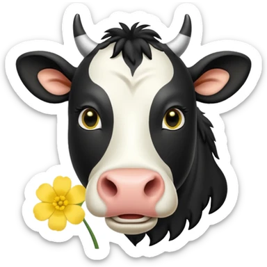 pantomime friesan cow with buttercup in mouth sticker