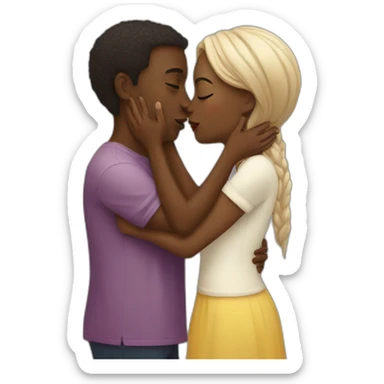 african woman kisses a white man sticker